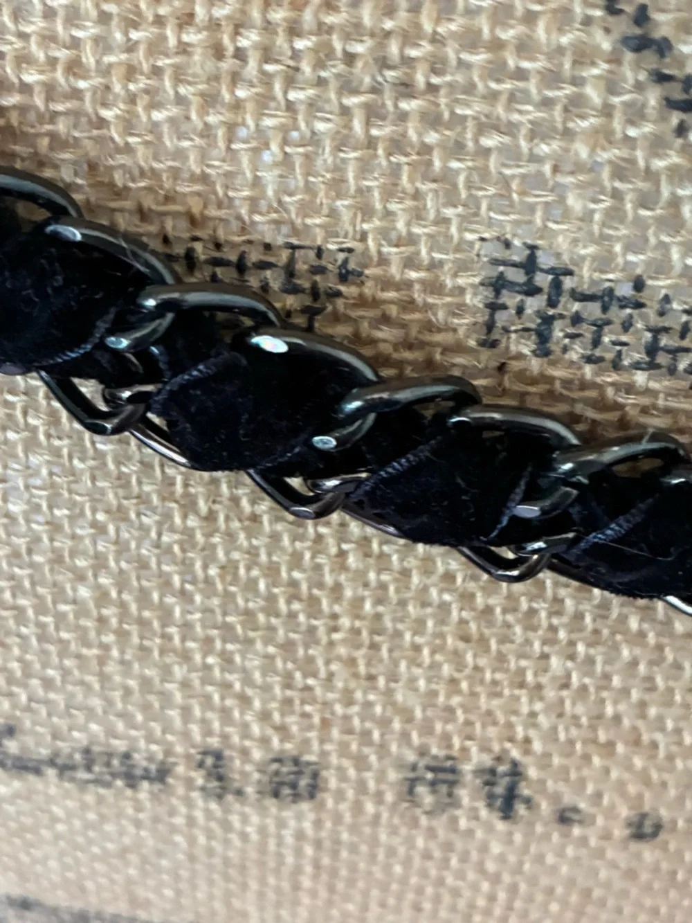Gunmetal & black velvet Rope Chain‎ Belt Y2K Lariat Adjustable Statement vintage